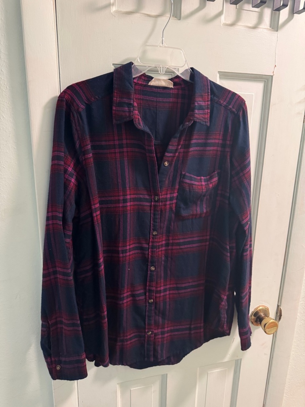 Hollister Navy and Burgundy Plaid Button-Down Shirt